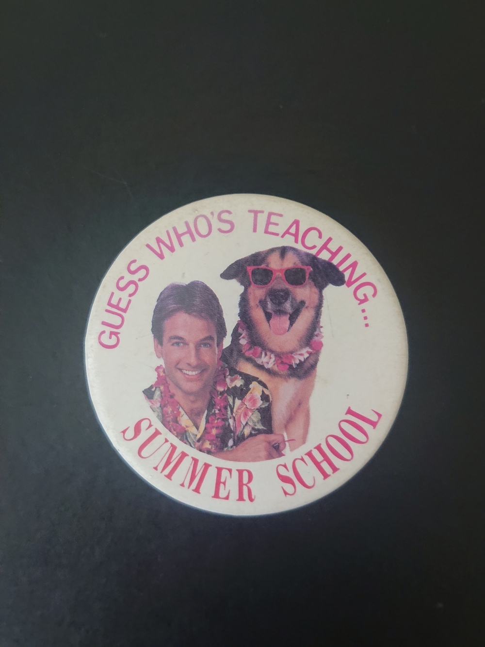 1987 Vintage 2" Round Pin Button - Guess Who's Teaching Summer School - Comedy